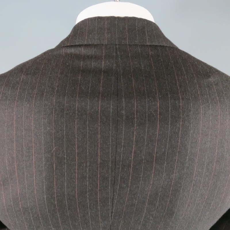 HERMES 42 Regular Charcoal Pinstriped Wool 2 Button 3 Flap Pocket Suit