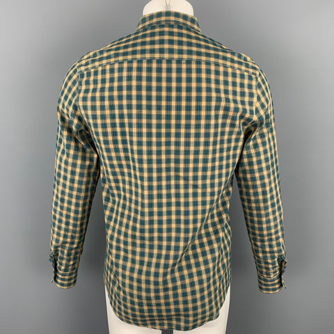 A.P.C Size M Green & Tan Checkered Cotton Button Down Long Sleeve Shirt