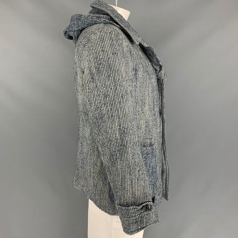 45rpm Size L Indigo & Beige Stripe Wool Down Fill Notch Lapel Coat