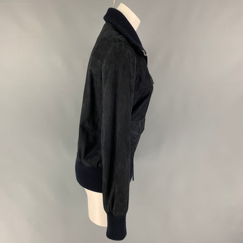 THE ROW Size S Navy Cashmere Blend Lamb Skin Bomber Jacket