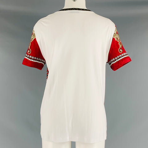ETRO Size 4 White Multi-Color Cotton Rhinestones Short Sleeve Casual Top