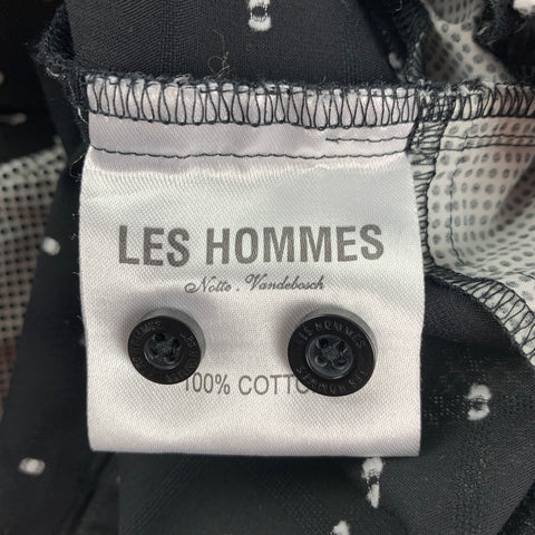 LES HOMMES Size L Black White Dots Cotton Long Sleeve Shirt