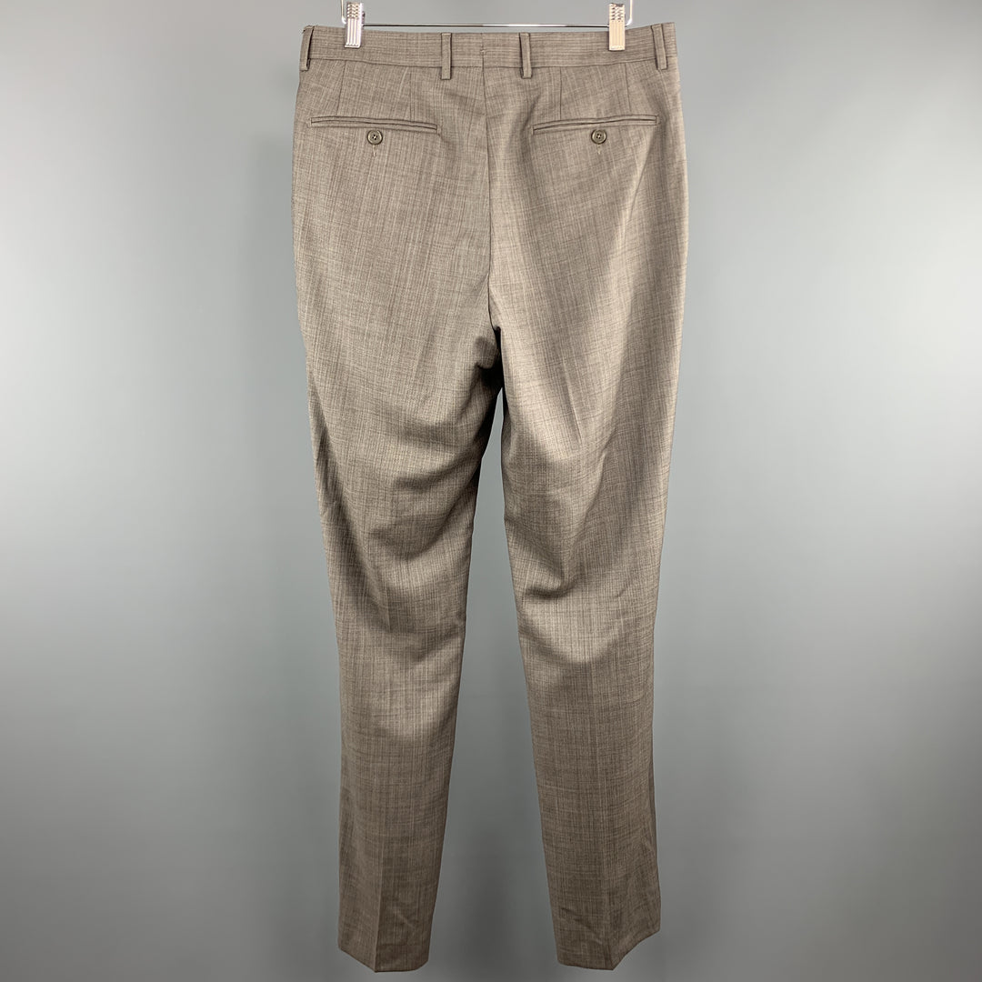 SANTORELLI Taille 33 x 35 Pantalon habillé en laine à grille taupe avec braguette zippée