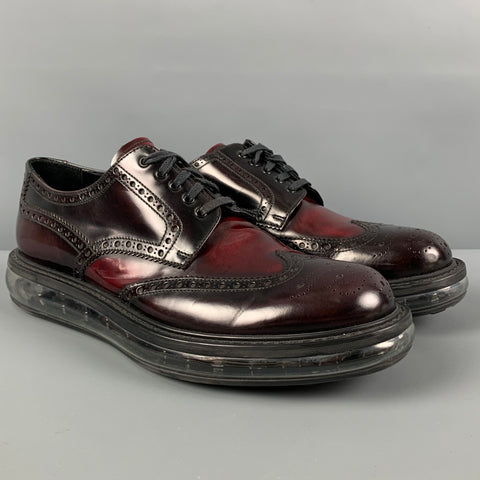 PRADA Size 10.5 Burgundy Perforated Leather Platform Lace Up Shoes