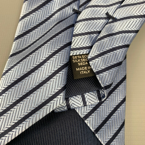 ERMENEGILDO ZEGNA Light Blue & Navy Stripe Silk Tie
