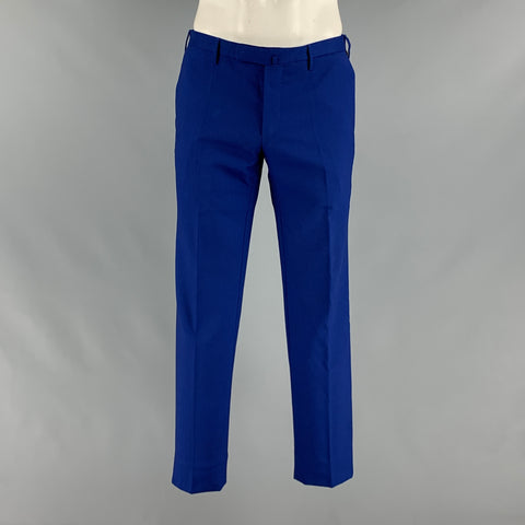 INCOTEX Size 32 Royal Blue Solid Wool Zip Fly Dress Pants