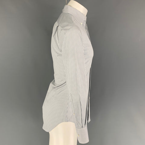 THOM BROWNE Size XS White Grey Stripe Cotton Button Down Long Sleeve Shirt