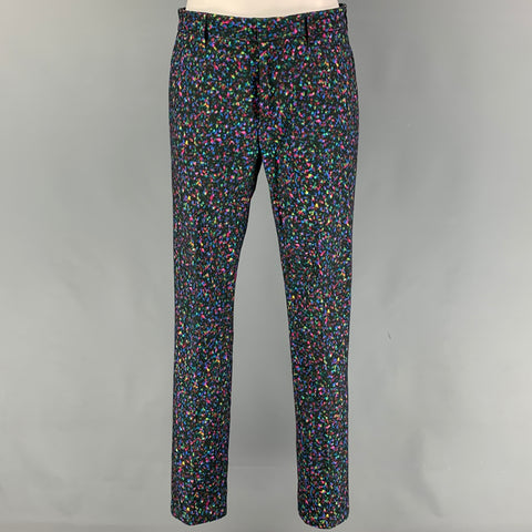 CALVIN KLEIN COLLECTION Size 34 Multi-Color Print Cotton Notch Lapel Suit