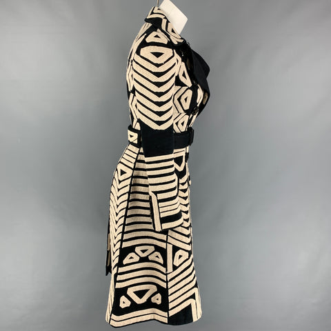 BURBERRY PRORSUM Size 4 Black White Cotton Embroidered Double Breasted Coat