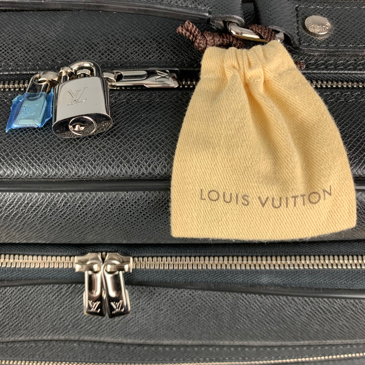 LOUIS VUITTON All Pilot Case  Black Textured Leather Carry-On Roller Luggage Bag