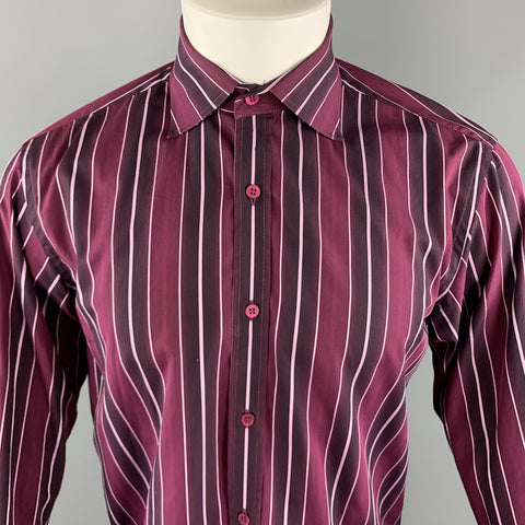 TED BAKER Size M Burgundy Stripe Cotton Spread Collar Button Up Long Sleeve Shirt