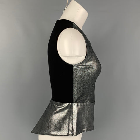 MASON x BARNEY'S NEW YORK Taille 0 Haut décontracté en cuir d'agneau bicolore mélangé de rayonne argenté et noir