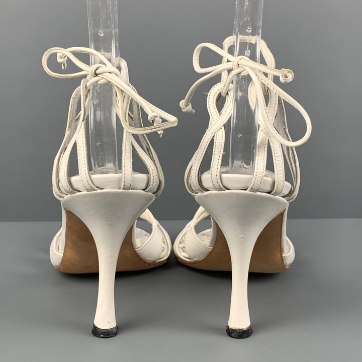 MANOLO BLAHNIK Size 7 White Leather Ankle Strap Sandals