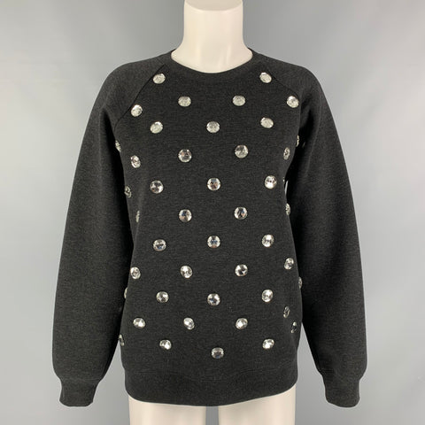 MARC JACOBS Size XS Black Applique Wool Blend Crew-Neck Pullover