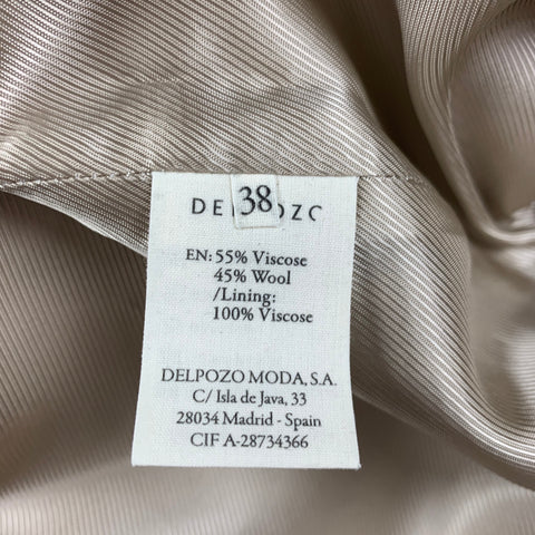 DELPOZO Size 6 Navy White Viscose Abstract Floral Wool Collarless Coat