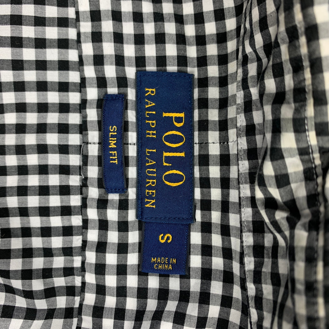 POLO by RALPH LAUREN Talla S Camisa de manga larga con botones de algodón a cuadros en blanco y negro