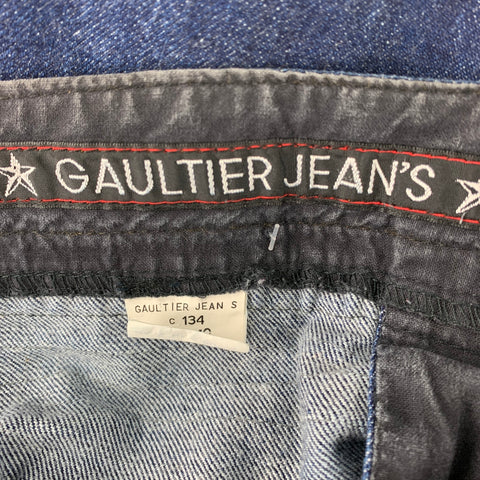 Vintage GAULTIER JEANS Size 31 Indigo Braided Denim High Waisted Wide Leg Jeans