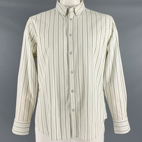 RAG &amp; BONE Taille XL Chemise à manches longues en coton à rayures vertes blanches