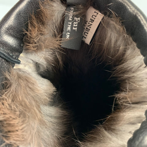 TURNBULL & ASSER Size 9 Black Leather Fur Gloves