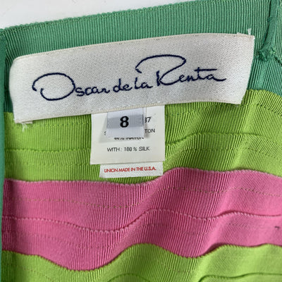 OSCAR DE LA RENTA Size 8 Green Turquoise & Pink Grosgrain Striped Gown