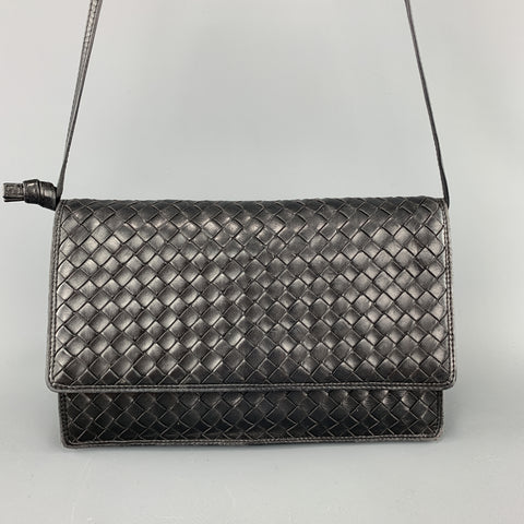 Vintage BOTTEGA VENETA Black Intrecciato Woven Leather Shoulder Bag