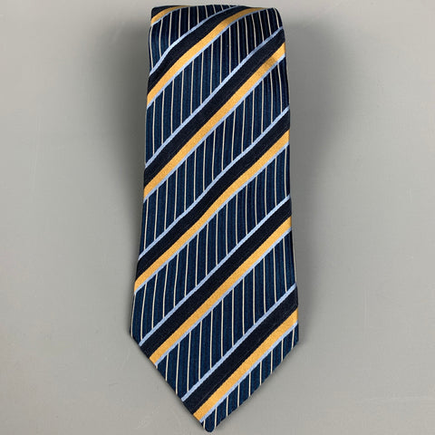 ERMENEGILDO ZEGNA Navy Yellow Stripe Silk Tie