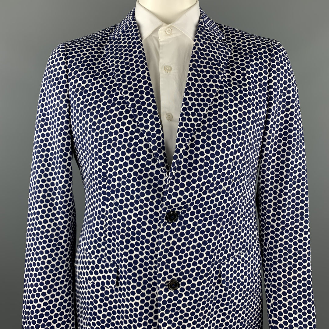 JIL SANDER par RAF SIMONS SS13 Taille 44 Manteau de sport en coton géométrique bleu marine et blanc