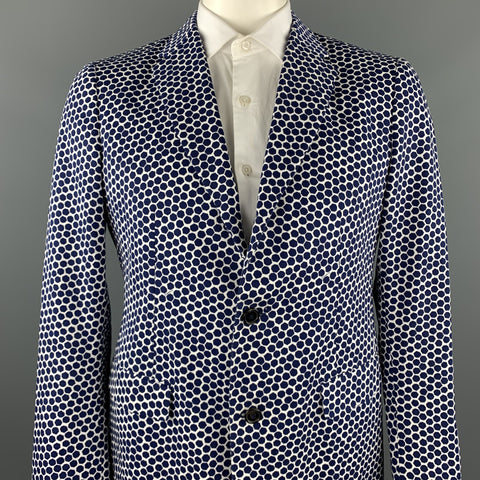JIL SANDER by RAF SIMONS SS13 Size 44 Navy & White Geometric Cotton Sport Coat
