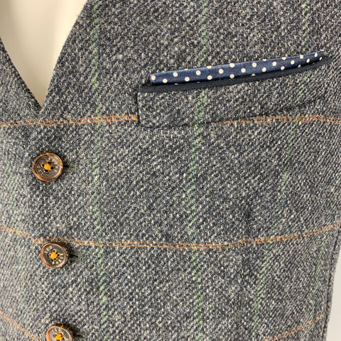 TED BAKER Size L Grey Brown Window Pane Wool Vest (Indoor)