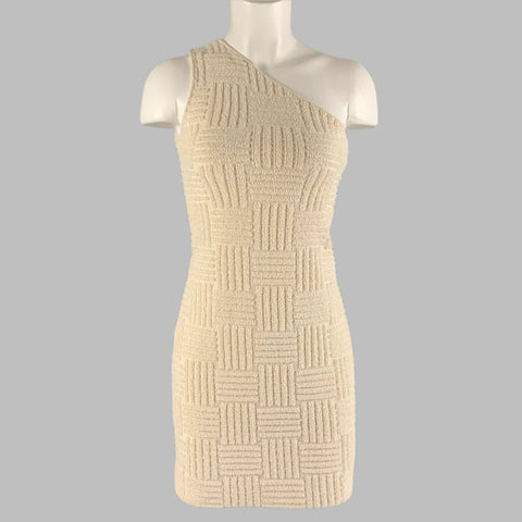 BOTTEGA VENETA Vestido texturizado de un hombro en mezcla de algodón color crema Talla XS