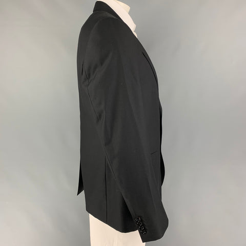 DOLCE &amp; GABBANA Taille 44 Manteau de sport à revers en laine noire mélangée