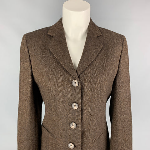 MAX MARA Taille 6 Blazer veste à chevrons en laine marron et beige