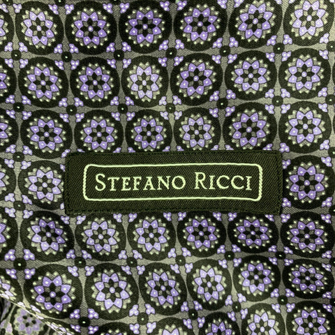 STEFANO RICCI Size 43 Purple Black Dots Silk Long Sleeve Shirt