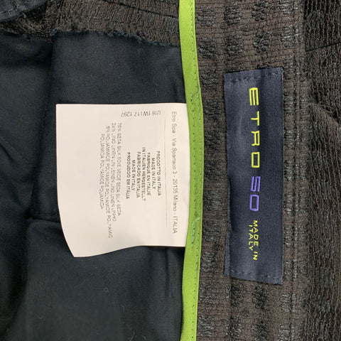 ETRO Size 40 Black & Navy Jacquard Silk Blend Collarless Suit