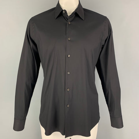 PRADA Size L Black Cotton Blend Long Sleeve Shirt