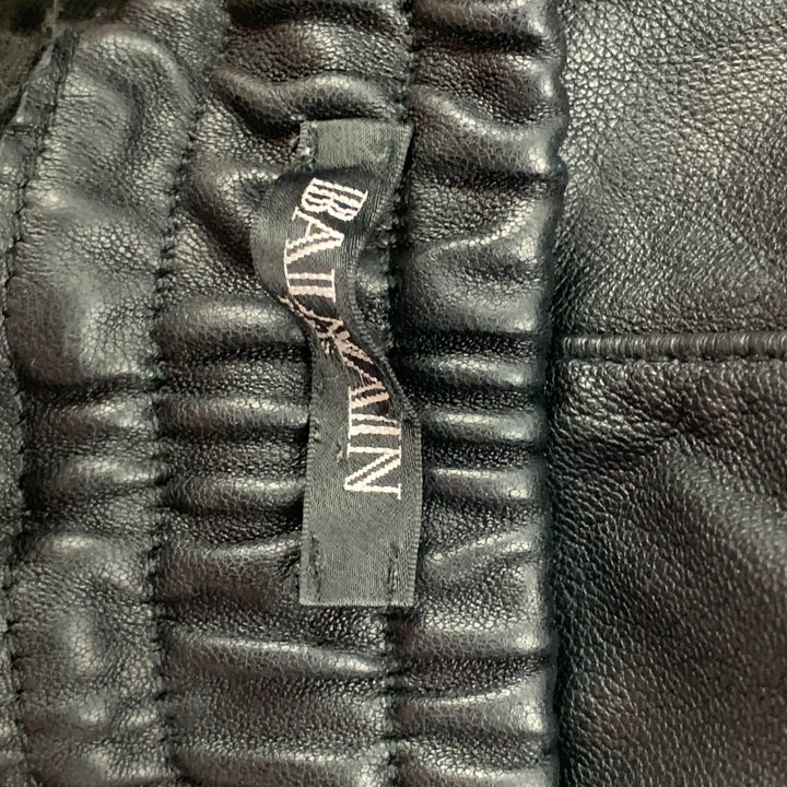 BALMAIN Size XL Black Leather Elastic Waistband Casual Pants