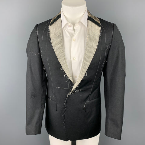 R13 Size M Charcoal Pinstripe Wool Shawl Collar Sport Coat