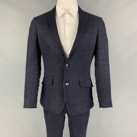 ETRO Size 38 Navy Olive Linen Cotton Single Breasted Slim Fit Suit