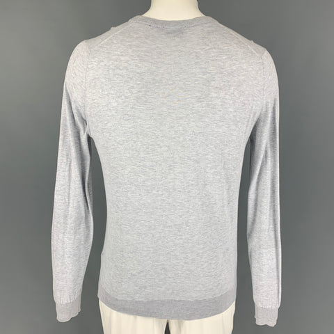 JOHN SMEDLEY Size L Light Grey Heather Cotton Crew-Neck Pullover