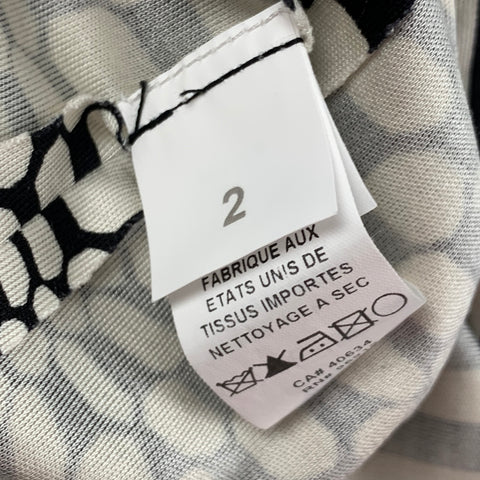 MARC JACOBS Size 2 Black White Silk Graphic Long Sleeve Mid-Calf Dress
