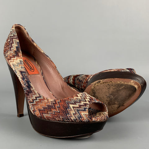 MISSONI Size 8 Multi-Color Zig Zag Platform Pumps