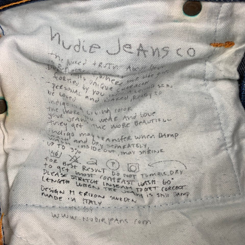 NUDIE JEANS Size 28 Dark blue Contrast Stitch Cotton Button Fly Jeans