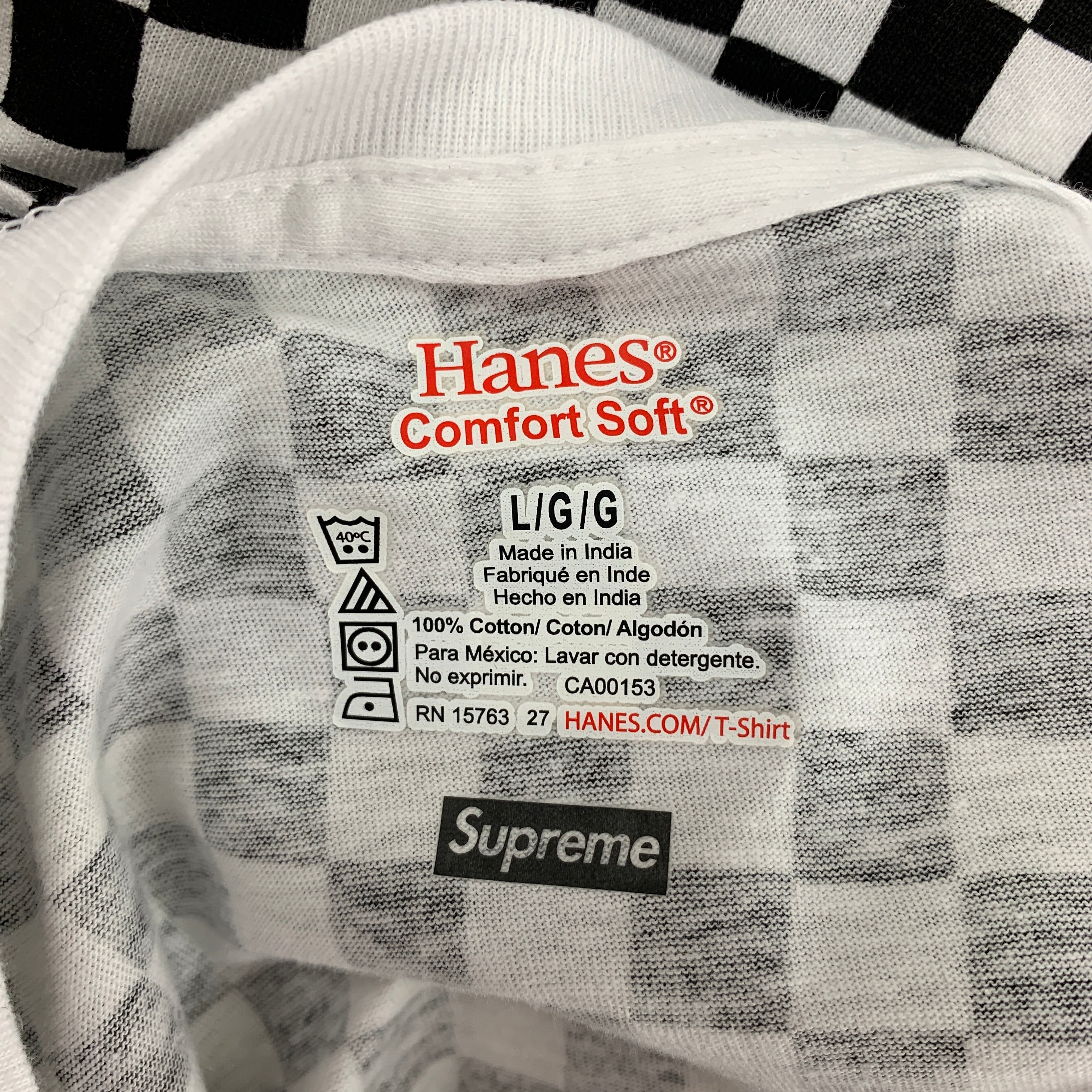 SUPREME x HANES Size L Black White Checkered Cotton T-shirt