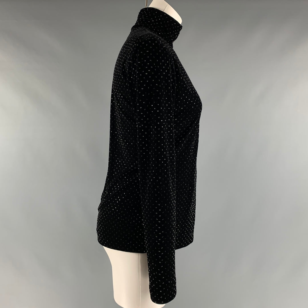 AKRIS Size 8 Black Polyester Beaded Turtleneck Dress Top