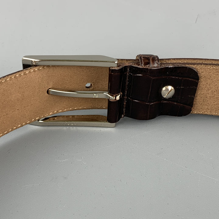 SAGEBROWN Embossed Size 34 Dark Brown Leather Belt