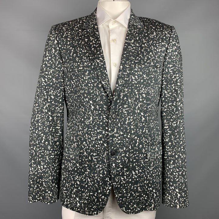 CALVIN KLEIN COLLECTION Size 44 Black & White Print Cotton Blend Sport Coat