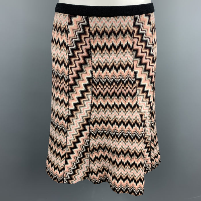 MISSONI Size 6 Pink Knitted Zig Zag Wool Blend A-Line Skirt