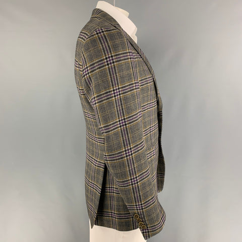 ETRO Size 42 Purple Black Mustard Plaid Wool Single Breasted Sport Coat