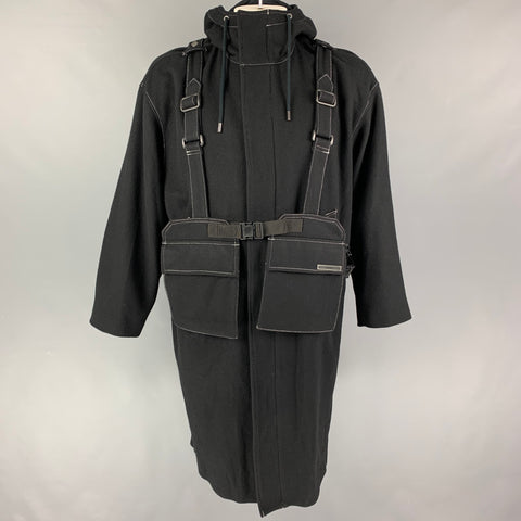 CHRISTIAN DADA Size 38 Black Contrast Stitch Wool Hooded Melton Coat