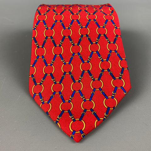 GUCCI Red Blue Equestrian Silk Tie